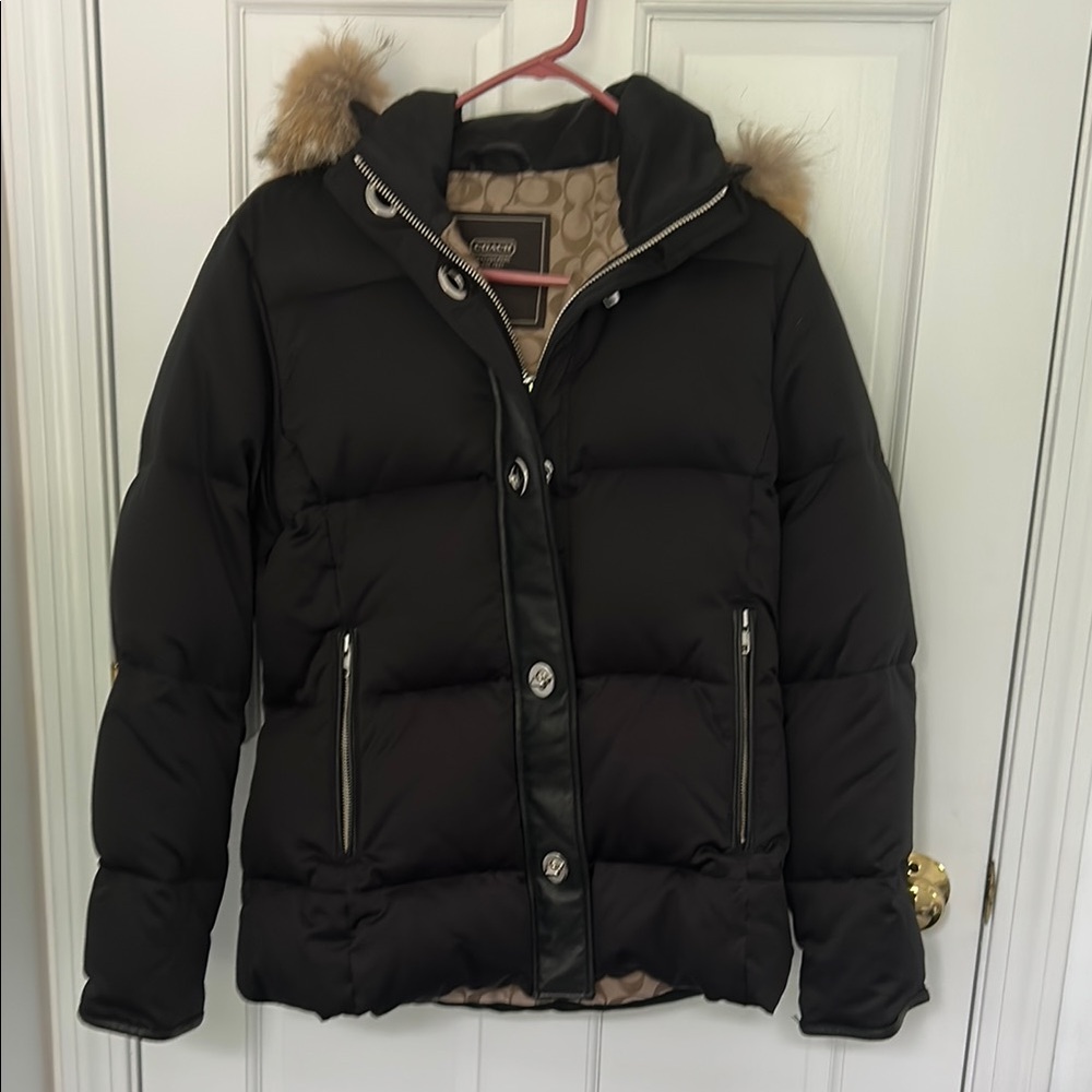 Coach Black Puffer Jacket with Fur Trim